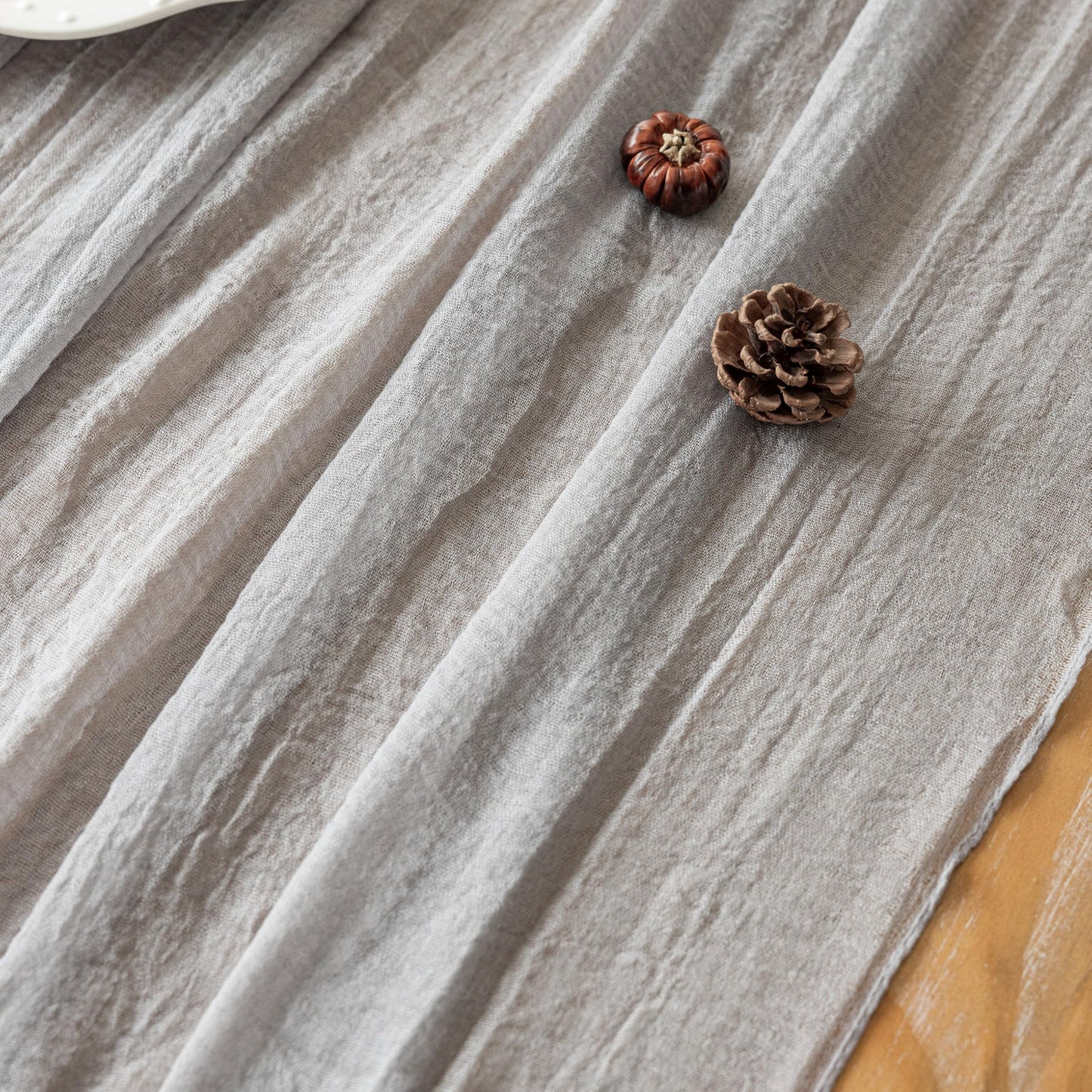 Keketoarrange 6pcs Grey Gauze Rustic Cheesecloth Table Runner 120 Inch 10 FT for Wedding Baby Shower Bridal Shower Birthday Engagement Garden Outdoor Party Long Sheer Boho Decorations