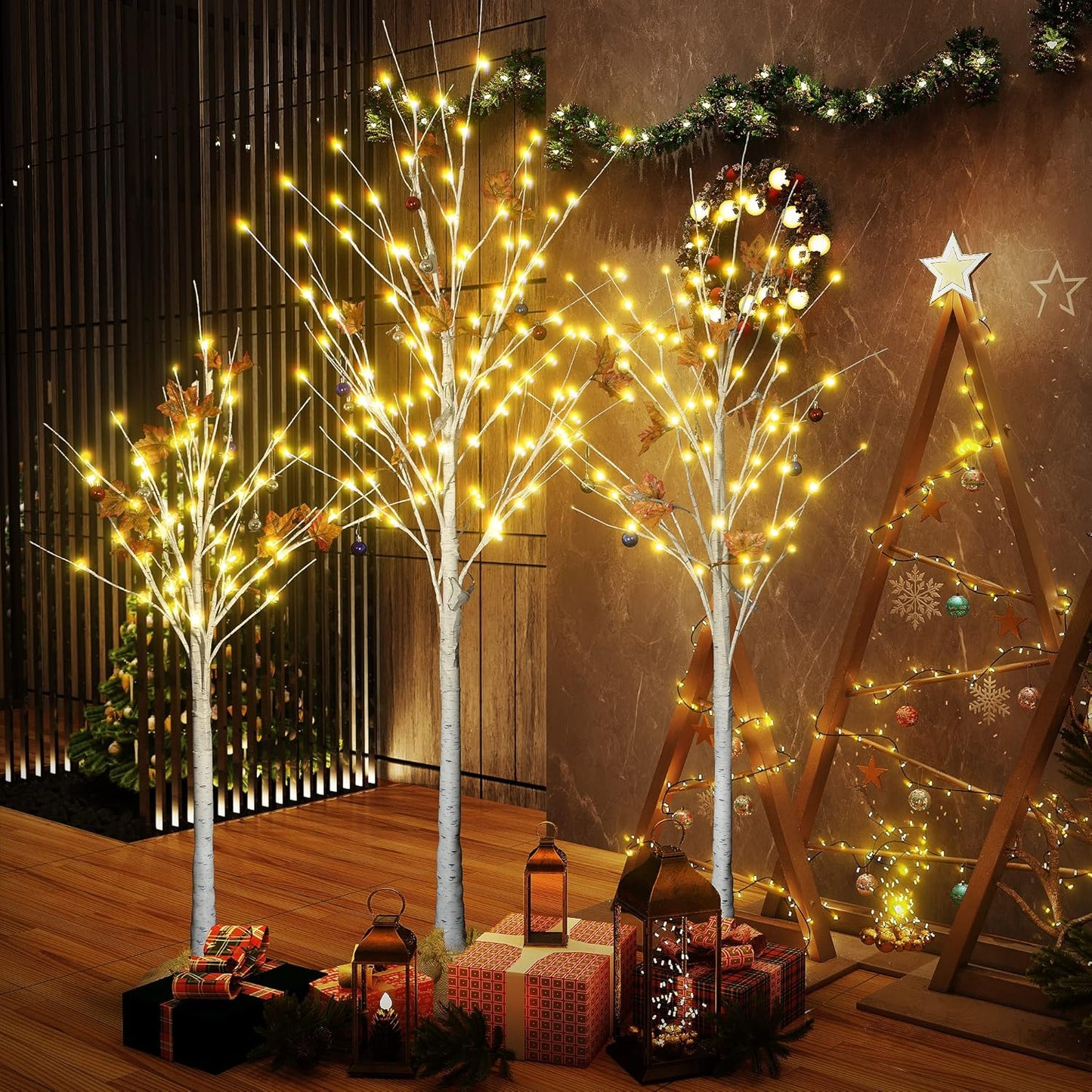 AWQM Artificial Lighted Trees - Warm White LED Christmas Decor | 3-Pack (4ft, 5ft, 6ft) for Indoor & Outdoor Use