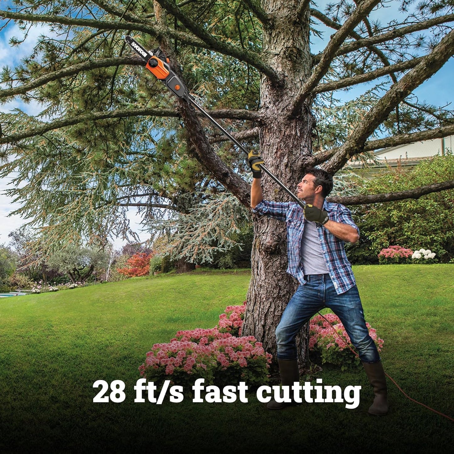 WORX Electric Pole Saw - 8 Amp, 10" Blade, Extends Up to 10 ft. for Effortless Tree Trimming