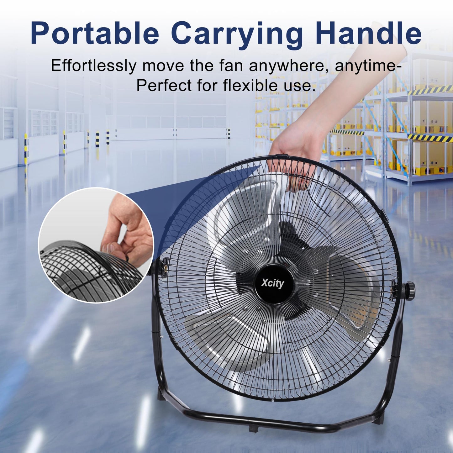 Xcity 14 Inch Metal Industrial Floor Fans, Max 2100 CFM, Heavy Duty High Velocity Fan with 3-speed and 360°Adjustable Tilt, for Warehouse, Workshop, Commercial, Factory, Garage