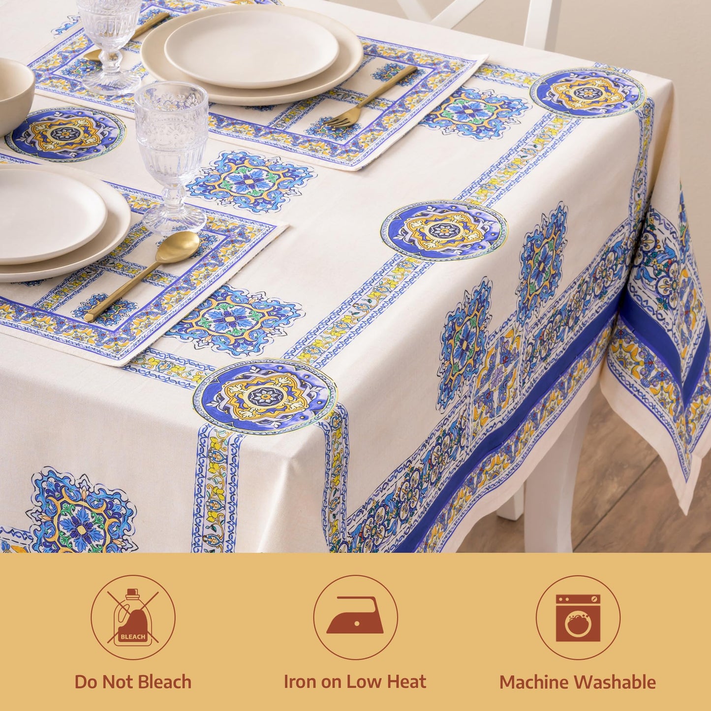 Maison d' Hermine Premium Table Cloth Rectangle Table 100% Combed Cotton 140 x 70 Inches Tablecloth Reusable Decorative for Dining Room, Farmhouse, Home, Party, Festive & Wedding - Sciacca