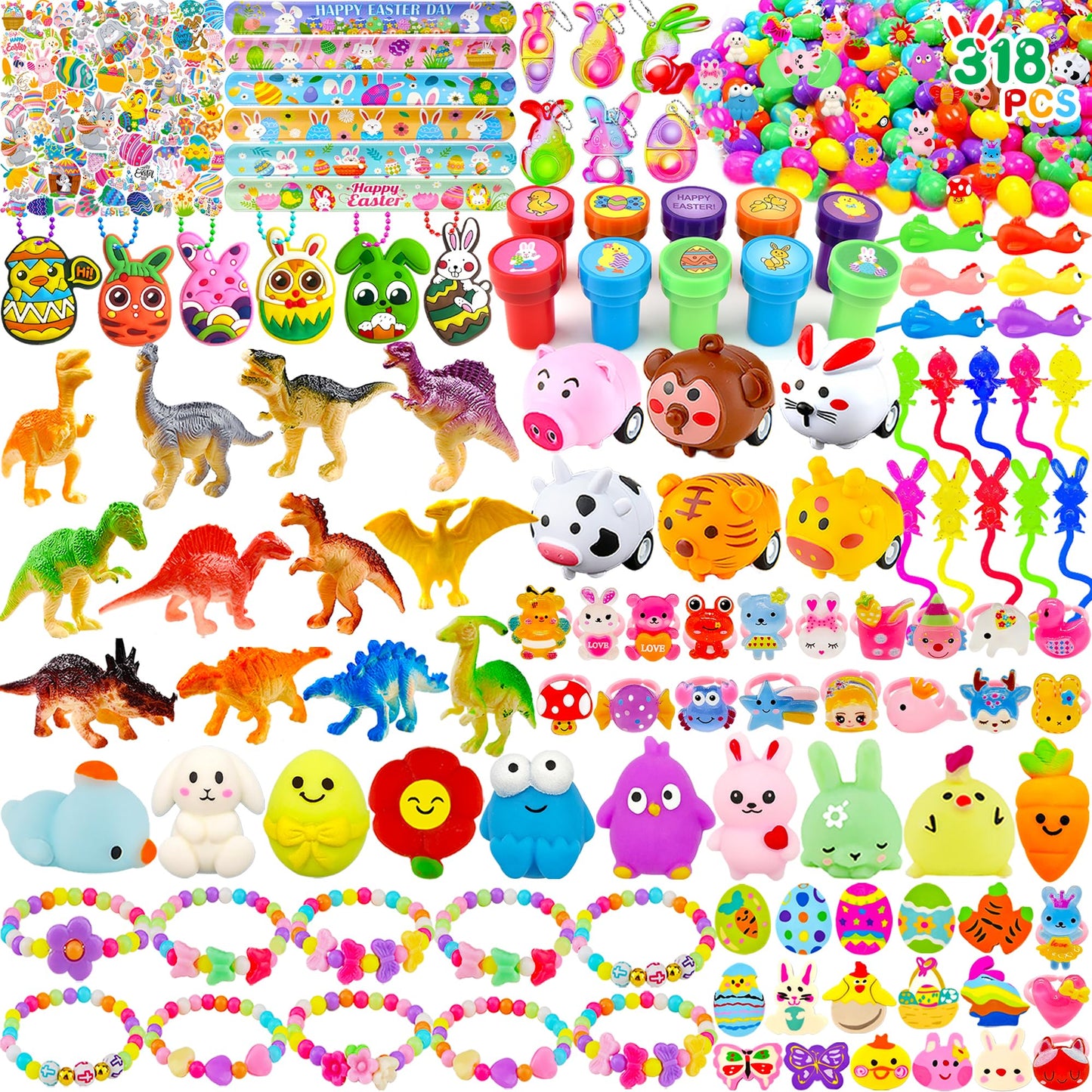 uscan 318 pcs Bulk Easter Eggs with Toys inside filled Easter Eggs Filled Fillers Easter Basket Stuffers Easter Egg Hunt Easter Party Favors for Kids Toddlers Boys Girls