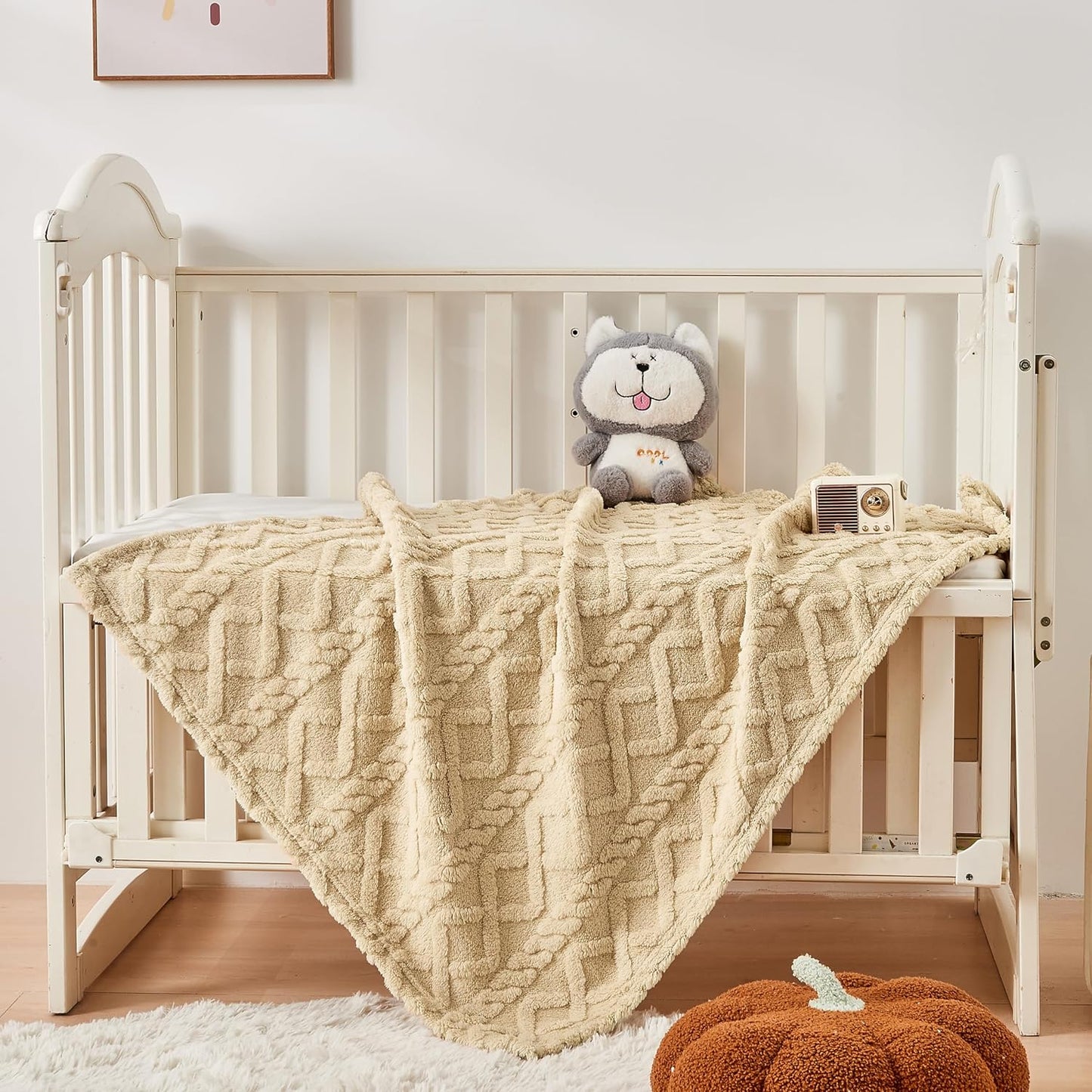 Sherpa Fleece Baby Blanket - Ultra Soft & Fluffy Premium Infant Receiving Blanket | 30”×40” (Khaki)