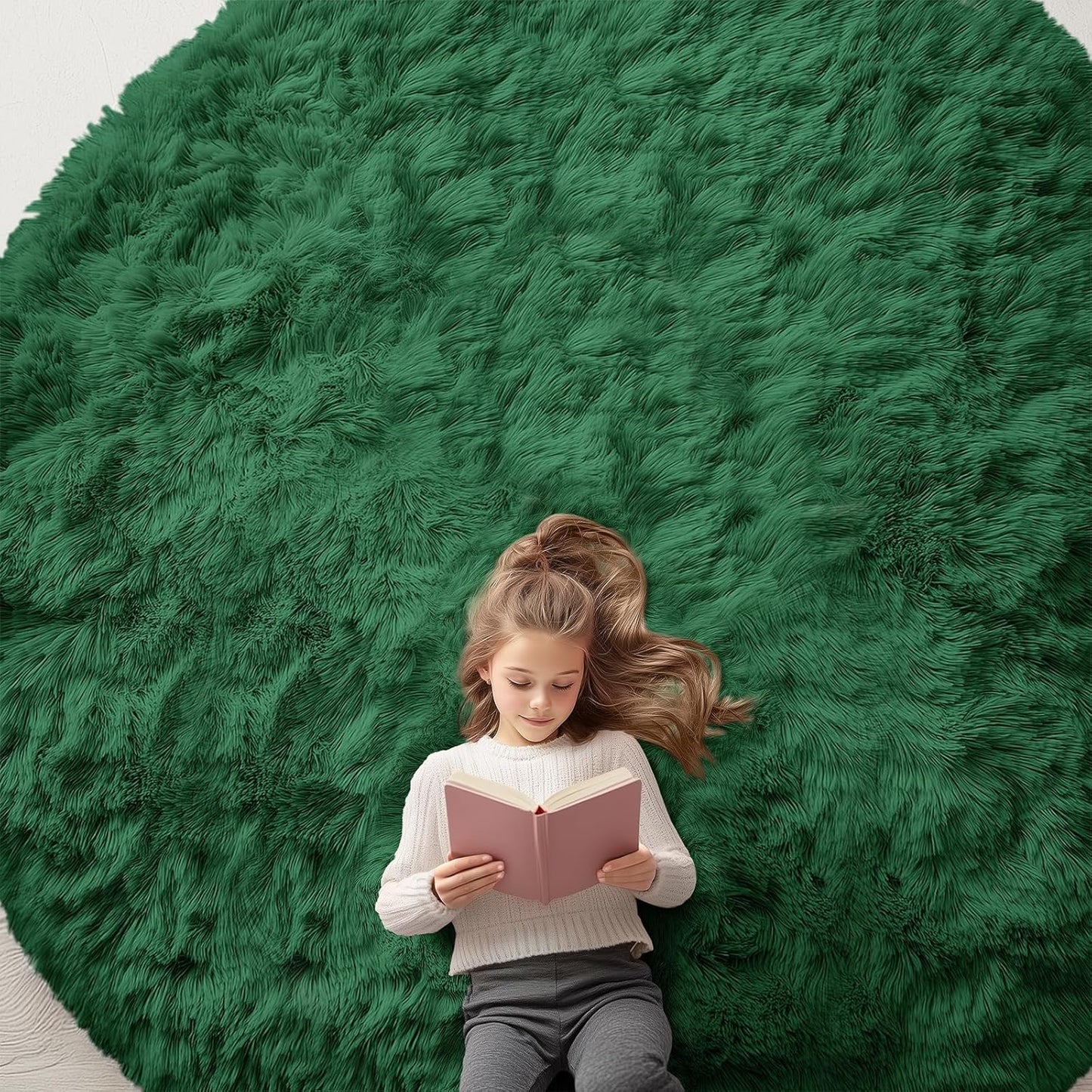 OLANLY Dark Green Round Rug - Soft & Fluffy 9 ft Circle Area Rug, Machine Washable for Bedroom & Living Room Decor