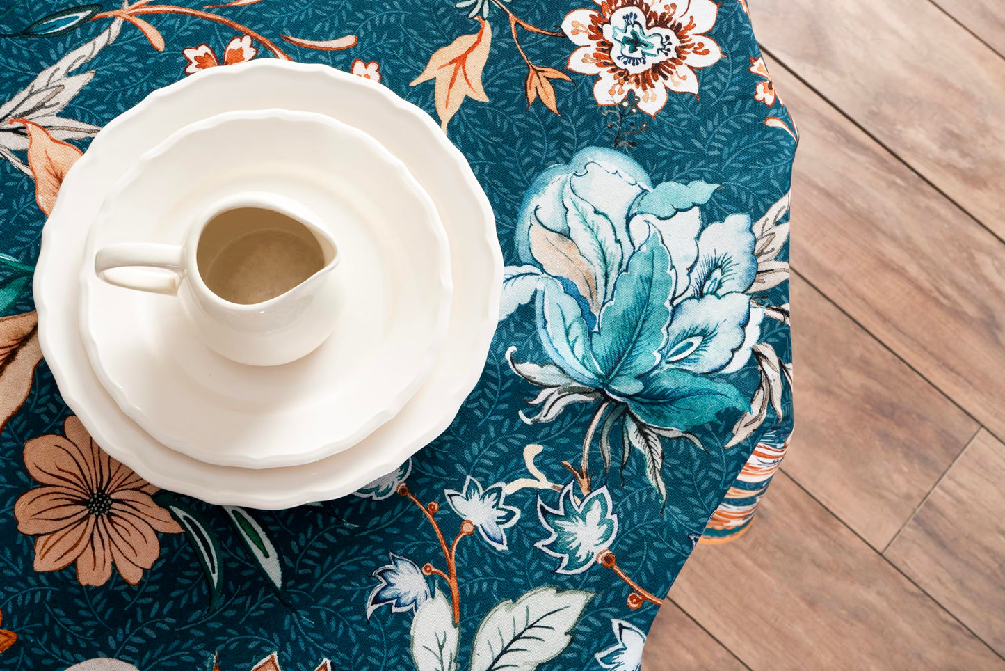 Maison d' Hermine Table Cloth Round Table 100% Cotton 69 Inches Fall Tablecloth Reusable Everyday Use for Thanksgiving Christmas Decorations Dining Farmhouse Party (Luxury Loft - Dark Teal)