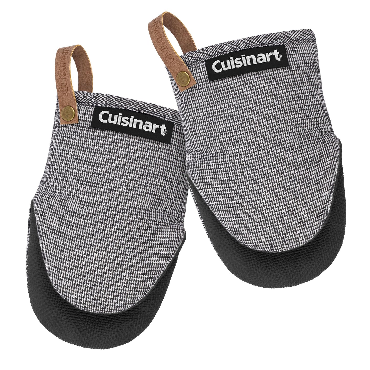 Cuisinart Heritage Mini Oven Mitts – 5.5” x 7” Heat-Resistant Kitchen Mitts for Oven with Non-Slip Neoprene Palm, Cotton Filling, and Faux Leather Loop – Durable Oven Mitt Set for Cooking & Baking