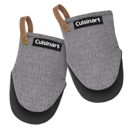 Cuisinart Heritage Mini Oven Mitts – 5.5” x 7” Heat-Resistant Kitchen Mitts for Oven with Non-Slip Neoprene Palm, Cotton Filling, and Faux Leather Loop – Durable Oven Mitt Set for Cooking & Baking