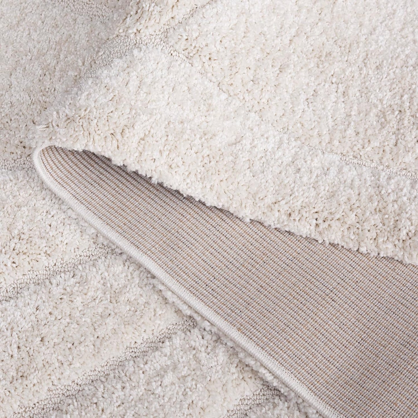 SAFAVIEH Florida Shag Collection 4' Round Cream / Cream SG471 Abstract Wave Non-Shedding Living Room Bedroom Dining Room Entryway Plush 1.2-inch Thick Area Rug