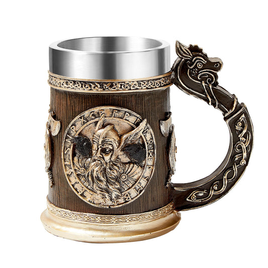 Ottalent Viking Mug Nordic Mythology Odin and Thor beer stein mug, Viking gift tankard stainless steel liner 17oz.,beer gift for men father’s day