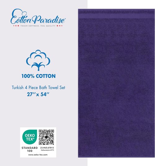 Cotton Paradise Turkish Bath Towels - 100% Cotton Extra Large Plush Set in Purple | 4 Pieces