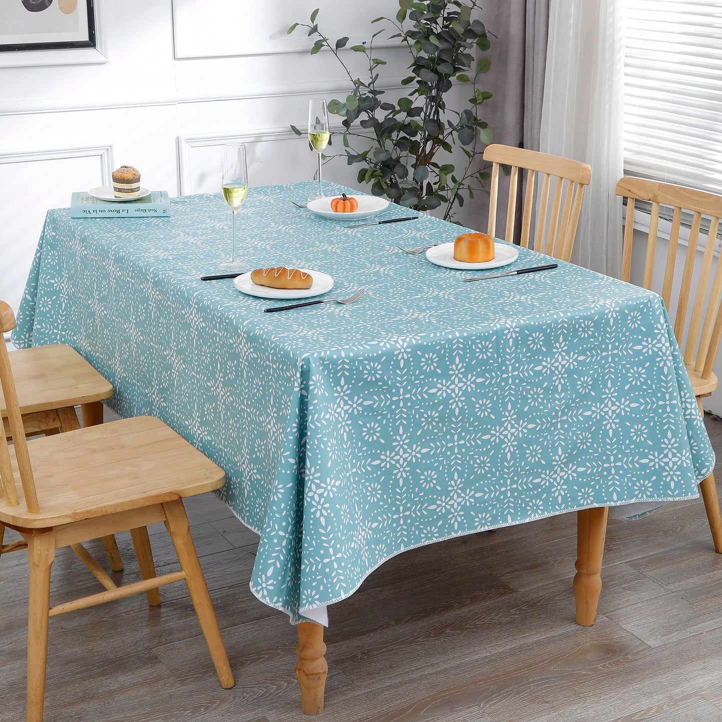 Walrus Heavy Duty Vinyl Tablecloth with Flannel Backing Waterproof Oil-Proof Plastic Table Cloth Stain-Resistant Wipeable Table Cover for Indoor and Outdoor (Perforated Floral,52x70 Inch)