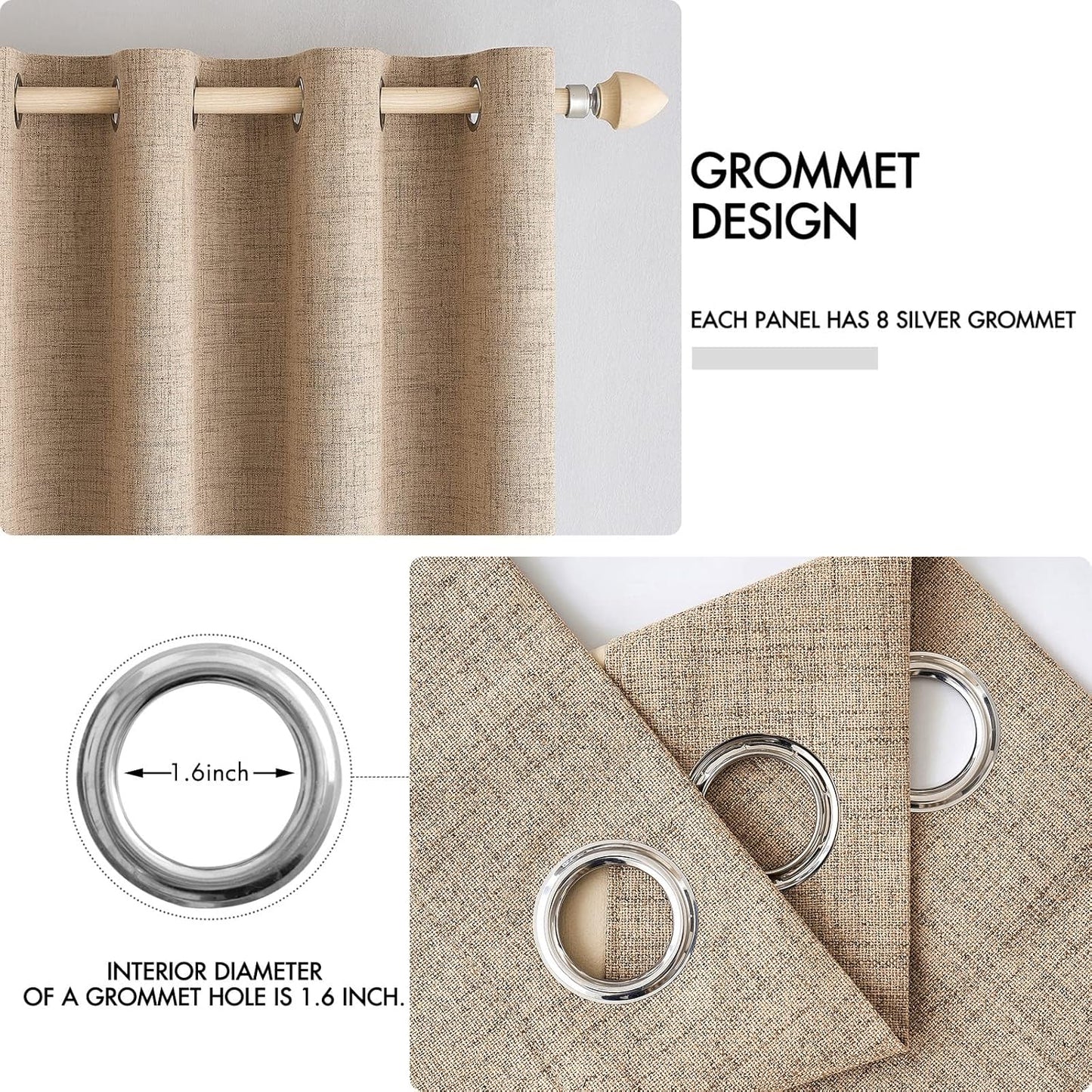 MIULEE Blackout Linen Textured Curtains - Thermal Insulated Room Darkening Drapes | Copper Brown, 42 x 63 Inch (2 Panels)