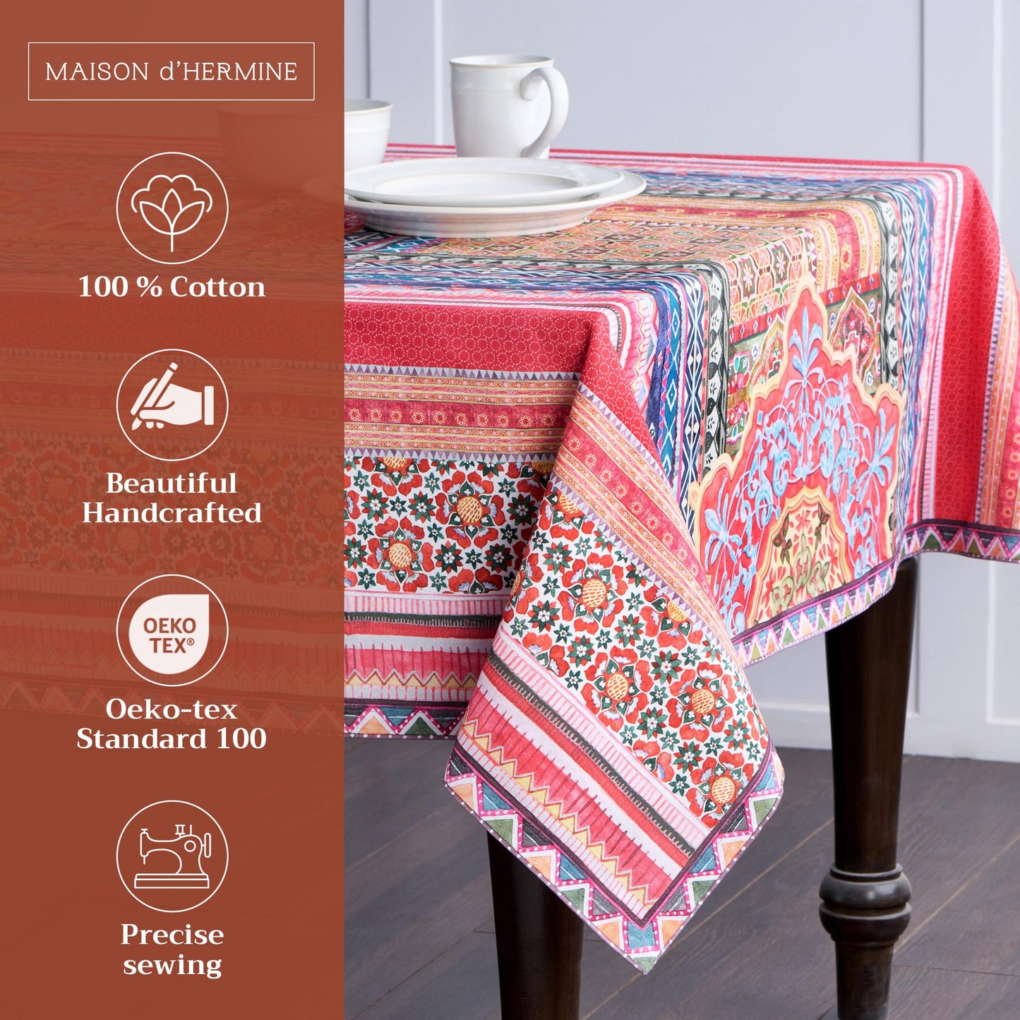Maison d' Hermine Table Cloth Rectangle Table 100% Cotton 60 x 120 Inches Fall Tablecloth Reusable Everyday Use for Thanksgiving Christmas Decorations Dining Farmhouse Party (Ispahan)
