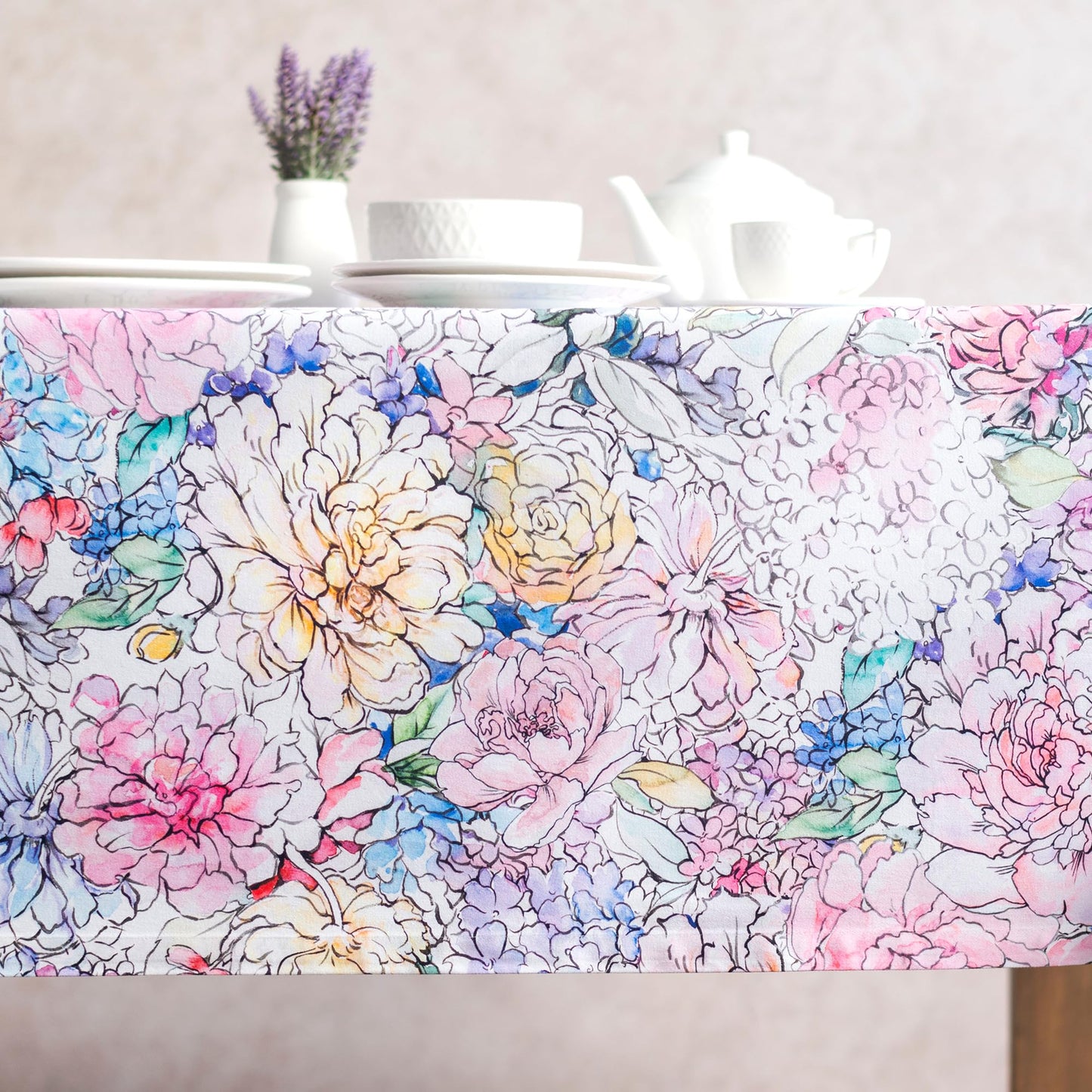 Maison d' Hermine Table Cloth Rectangle Table 100% Cotton 60 x 90 Inches Tablecloth Reusable Decorative for Dining Kitchen Room Farmhouse Home Gifts for Mothers Day Spring Summer - Floral Love