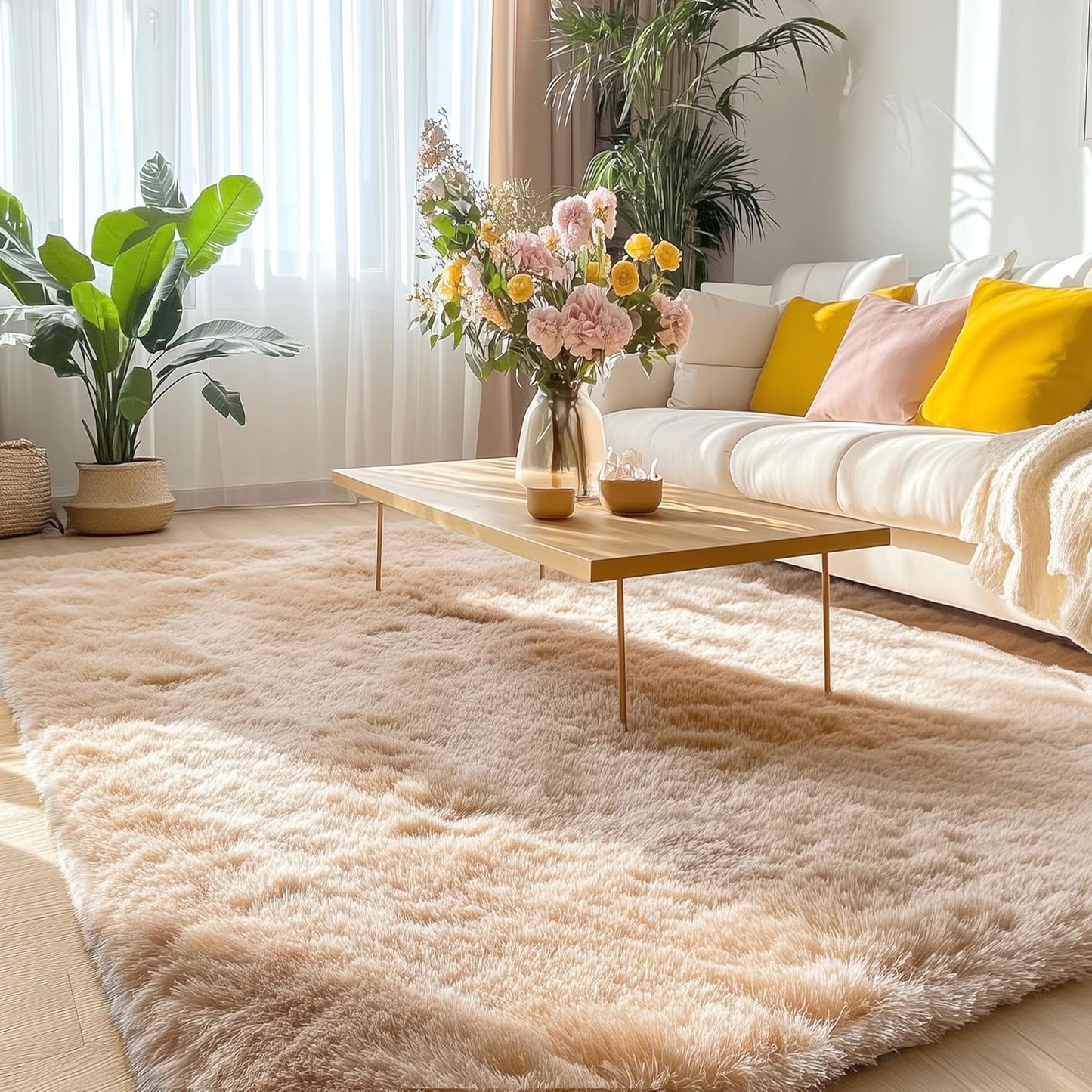 OLANLY Large Area Rug - Soft Fluffy Shaggy Indoor Carpet for Living Room & Bedroom | 5x9, Beige