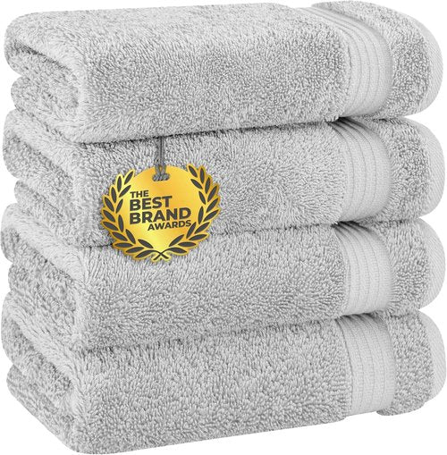 Cotton Paradise Hand Towels - 100% Turkish Cotton 4-Piece Set | Soft, Absorbent, Silver Grey