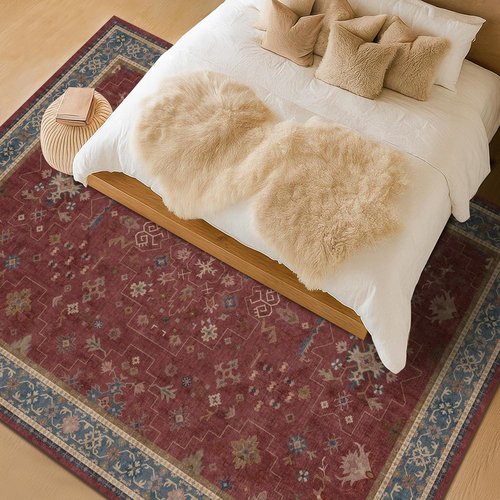 Hazo Haus Oriental 9x12 Soft Area Rug - Dark Red Vintage Design for Living Room & Bedroom, Washable Non-Slip