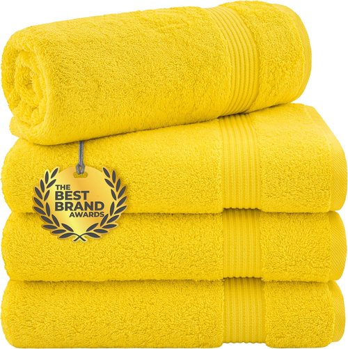 Cotton Paradise 100% Cotton Extra Large Plush Bath Towels Set - 4 Pieces in Yellow