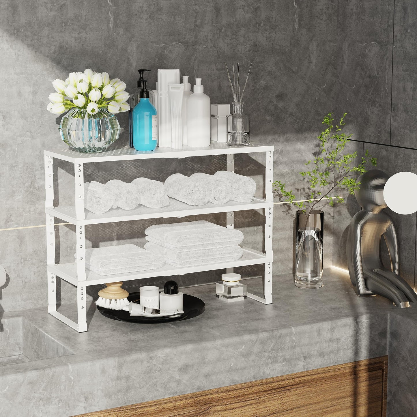 Jojocross Expandable Adjustable Stackable Kitchen Organizer, Spice Rack,Metal Pantry Storage Shelves Racks,Counter Shelf for Cabinets, Countertop, Cupboard(2 Packs/Large/White)