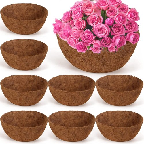 Gerrii 20-Inch Coconut Liners - 8 Pcs Natural Round Coir Planter Basket Liners for Flowers & Vegetables