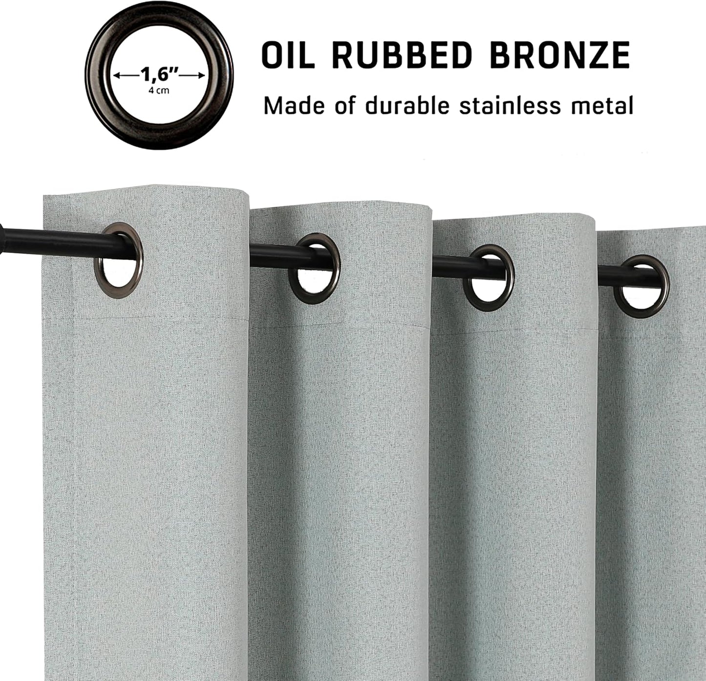 THOOO 100% Blackout Curtains - Natural Linen Textured Grommet Panels | 63 Inch Length, Sage Green for Bedroom & Nursery