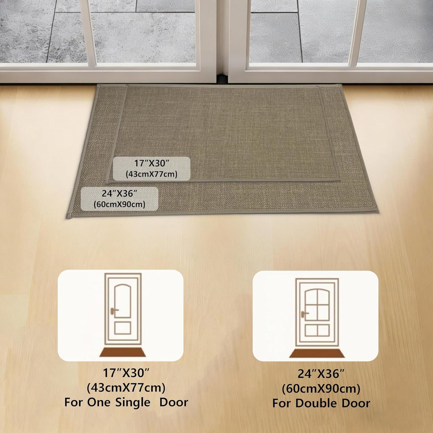 Ultra Thin Indoor Door Mat - 30"x17" Modern Geometric Non-Slip Rug with Rubber Backing | Washable Khaki Entryway Mat