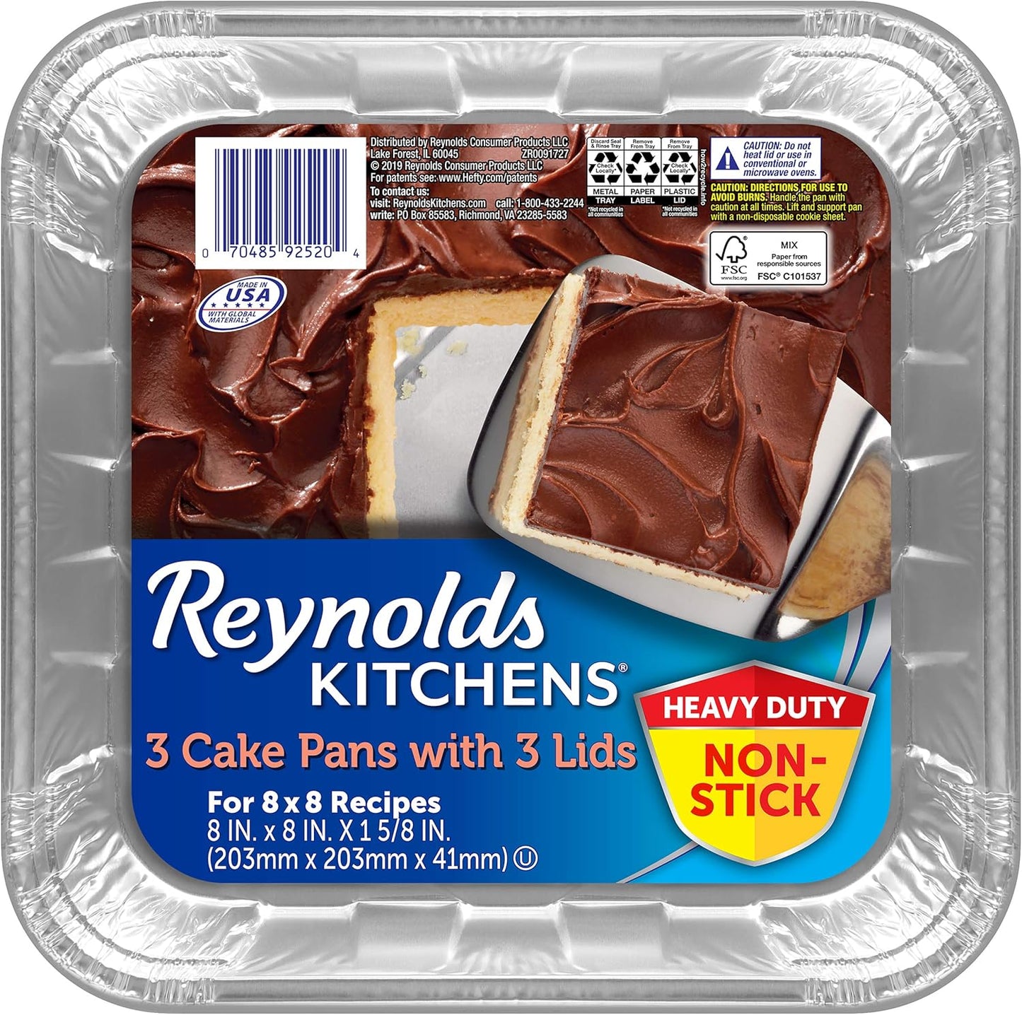 Reynolds Kitchens Aluminum Pans - Durable With Lids | Blue, 8x8 Inch, 3 Count Set
