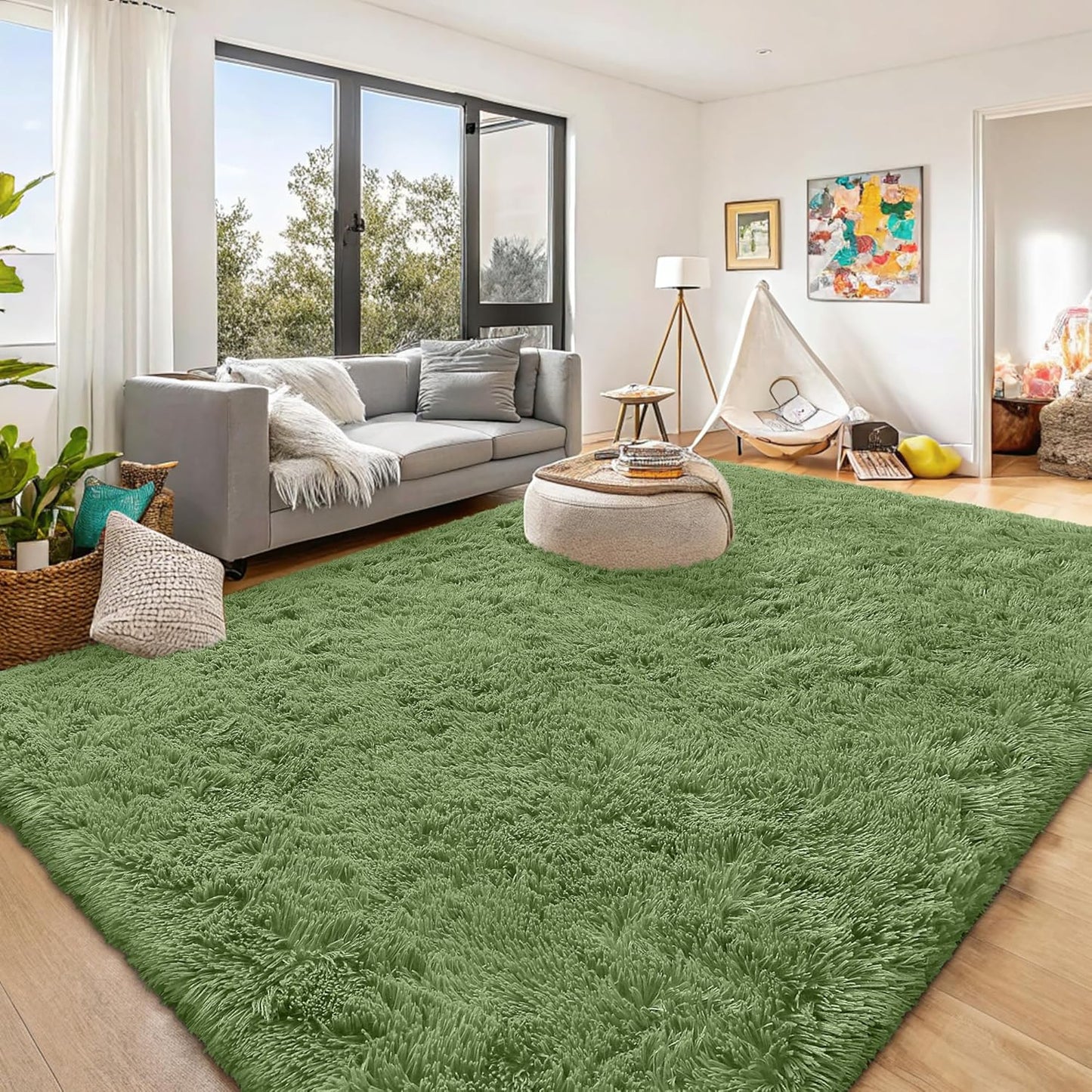 OLANLY Large Area Rug - Soft Fluffy Shaggy Carpet for Living Room & Bedroom | 9x12, Green