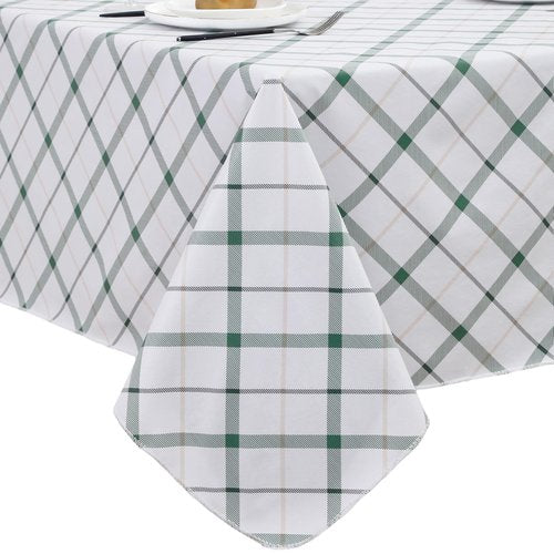 Heavy Duty Vinyl Tablecloth with Flannel Backing Waterproof Oil-Proof Plastic Table Cloth Stain-Resistant Wipeable Rectangle or Square Table Cover for Indoor and Outdoor (Green Plaid，60x102 Inch)