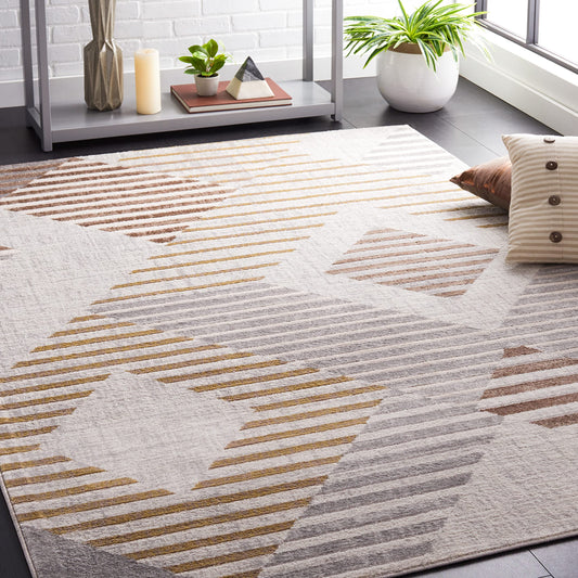 SAFAVIEH Palma Collection Accent Rug - 4'5" x 6'5", Beige & Light Grey, Mid-Century Stripe Design, Non-Shedding & Easy Care, Ideal for High Traffic Areas in Entryway, Living Room, Bedroom (PAM328A)