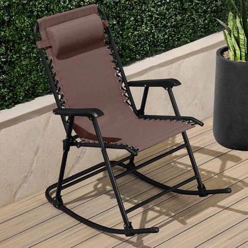 Best Choice Products Zero Gravity Rocking Chair - Folding Reclining Patio Lounge with Adjustable Pillow | Brown