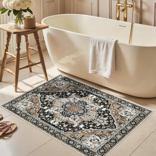 Black Washable Entry Rug by [Brand Name] - Non-Slip Rubber Backing | Stain & Fade Resistant, 2x3 Size
