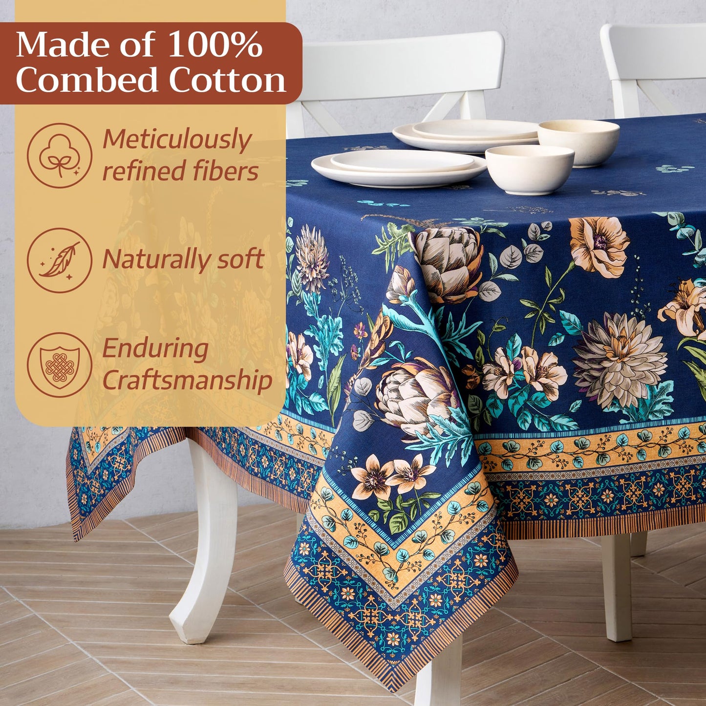 Maison d' Hermine Premium Table Cloth Rectangle Table 100% Combed Cotton 108 x 70 Inches Tablecloth Reusable Decorative for Dining Room, Farmhouse, Home, Party, Festive & Wedding - Artichoke