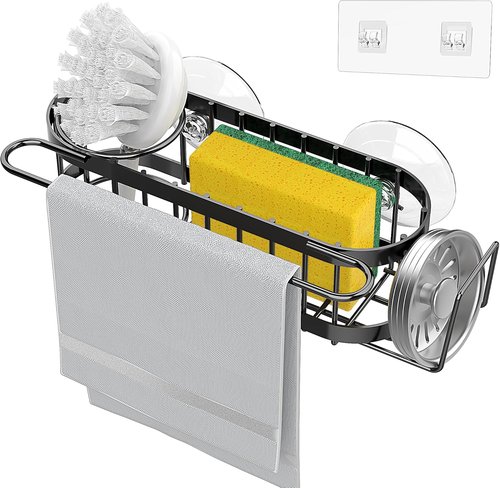 Cisily Kitchen Sink Caddy - Stainless Steel Organizer with Sponge Holder & Dish Cloth Hanger | 2 Installation Options