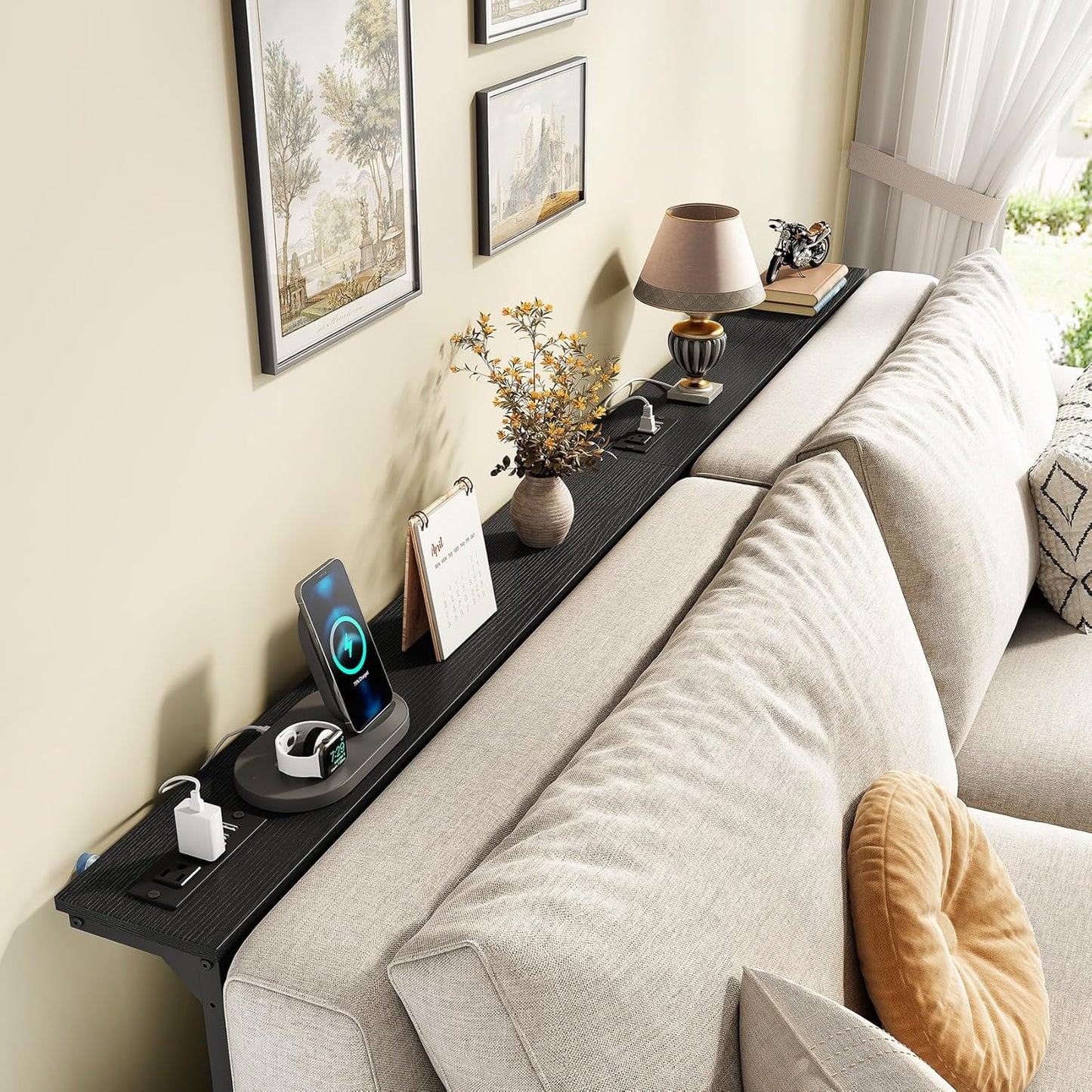Kitstorack Console Table - 2-Pack Black Narrow Sofa Table with Adjustable Height & Power Outlets | 5.9" Deep x 79" Long