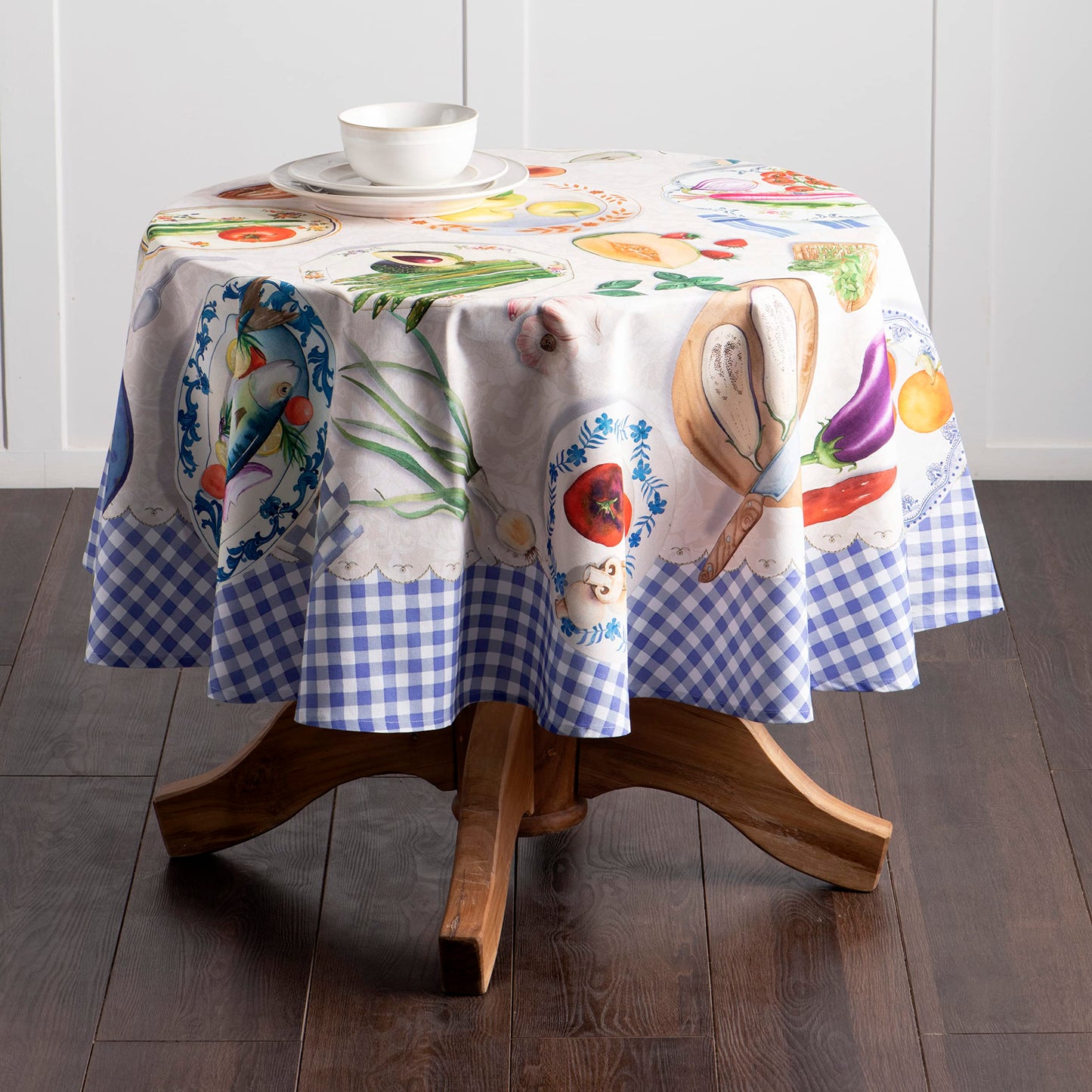Maison d' Hermine Table Cloth Round Table 100% Cotton 69 Round Inches Tablecloth Reusable Decorative for Dining Kitchen Room Farmhouse Home Gifts for Mothers Day Spring Summer - Gourmand