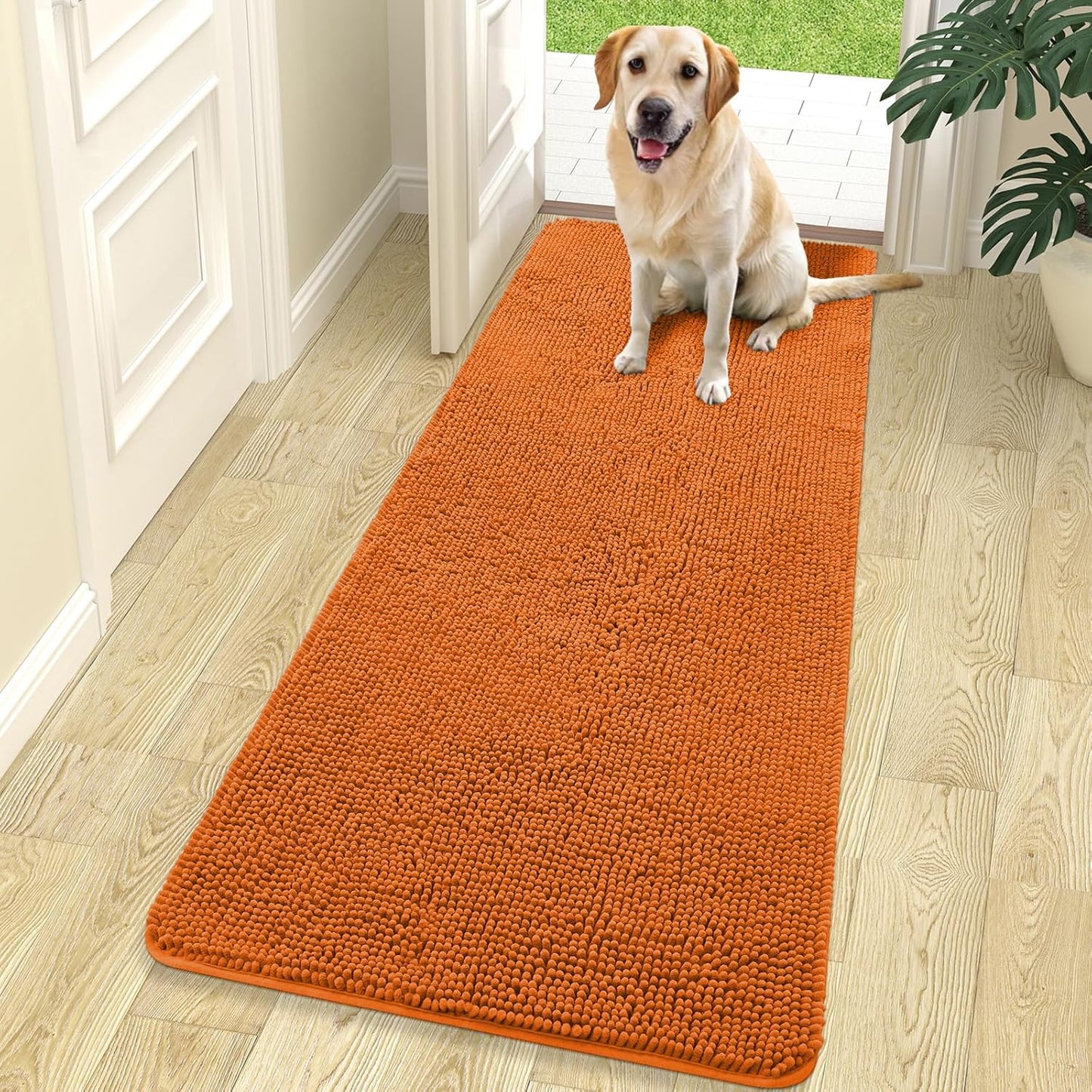 OLANLY Dog Door Mat - Absorbent Non-Slip Chenille Mat for Muddy Paws | 70x24 Inches, Quick Dry, Clay Color