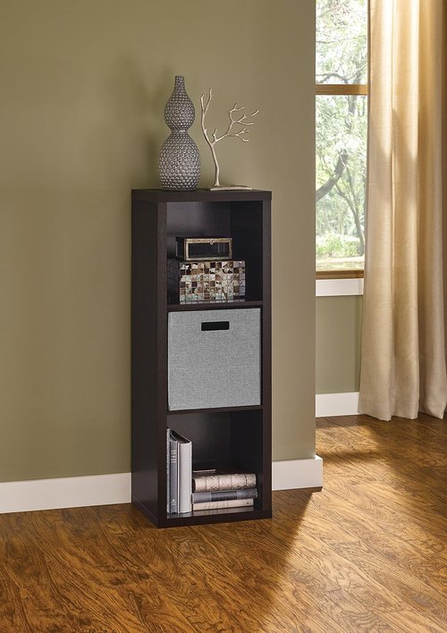 ClosetMaid 3 Cube Storage Shelf Organizer - Easy Assembly Wood Bookshelf in Black Walnut Finish