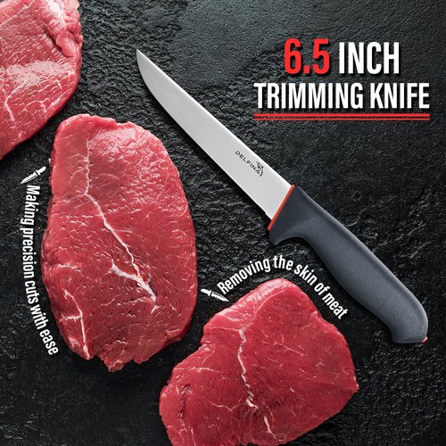 DELFINA 4 PCS Butcher Knife Set, German 1.4116 Steel Blade For Meat Cutting Skinning Boning Trimming, Non-Slip Softgrip & Incl. 10" Sharpener Rod