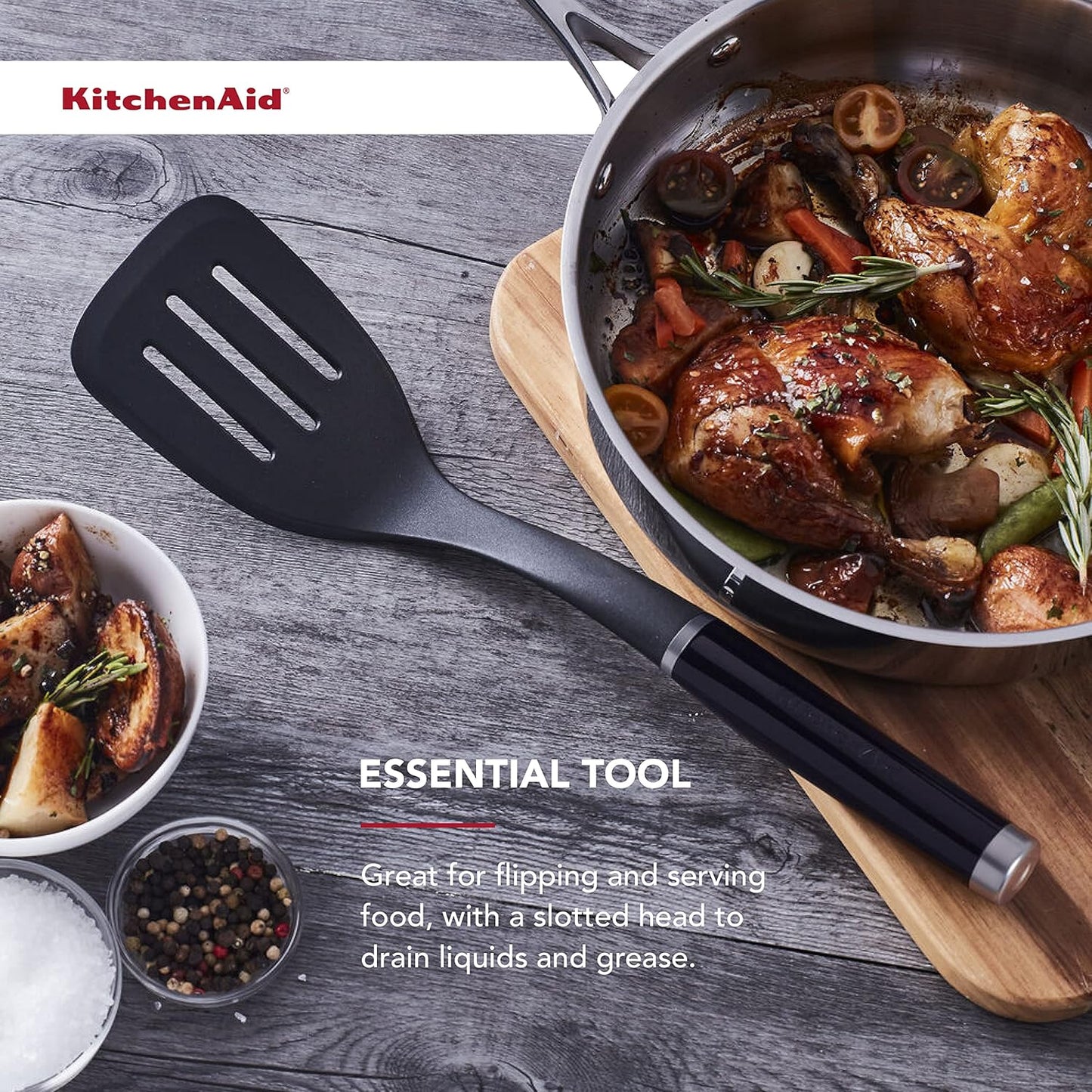 KitchenAid Classic Nylon Slotted Turner - 13.66-Inch Durable Kitchen Tool | Black
