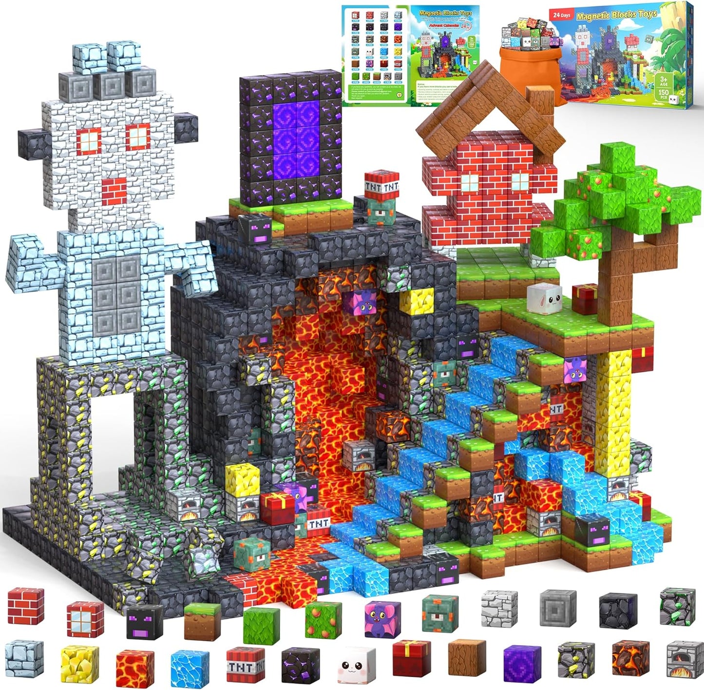 Magnetic Building Blocks by 150PCS - STEM Stacking Game for Kids Ages 3-12 | Colorful Magnet Tiles