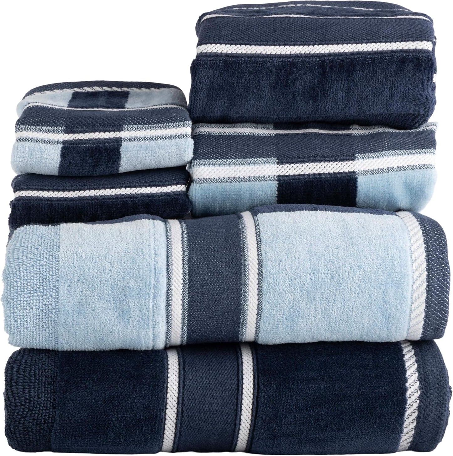Lavish Home 6 Piece Bathroom Towels Set - Soft 100% Cotton Towels | 525 GSM - Navy Color for Shower & Spa