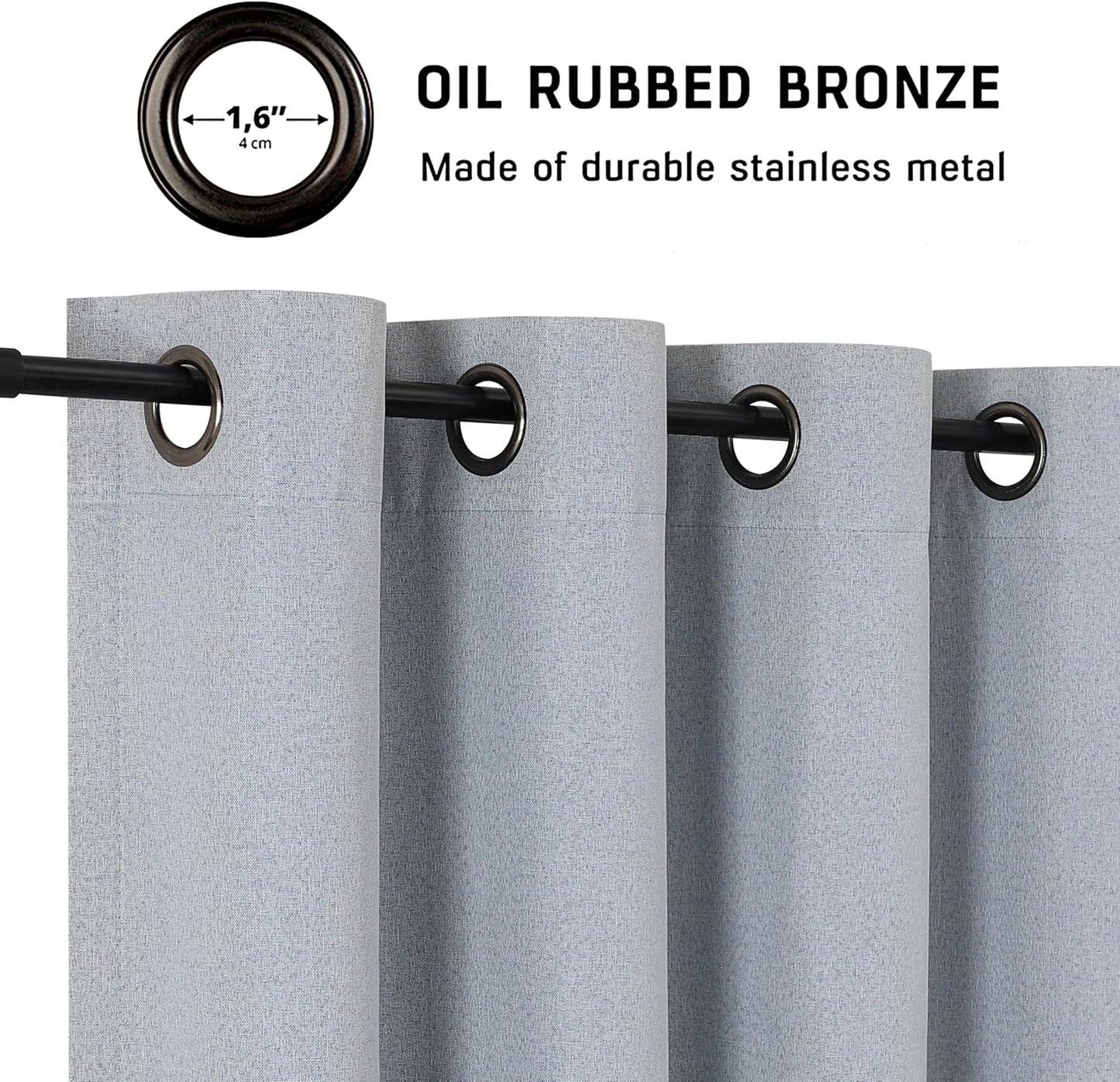 THOOO 100% Blackout Curtains - Natural Linen Textured, Thermal Insulated, 95 Inches Long | Light Blue, 2 Panels
