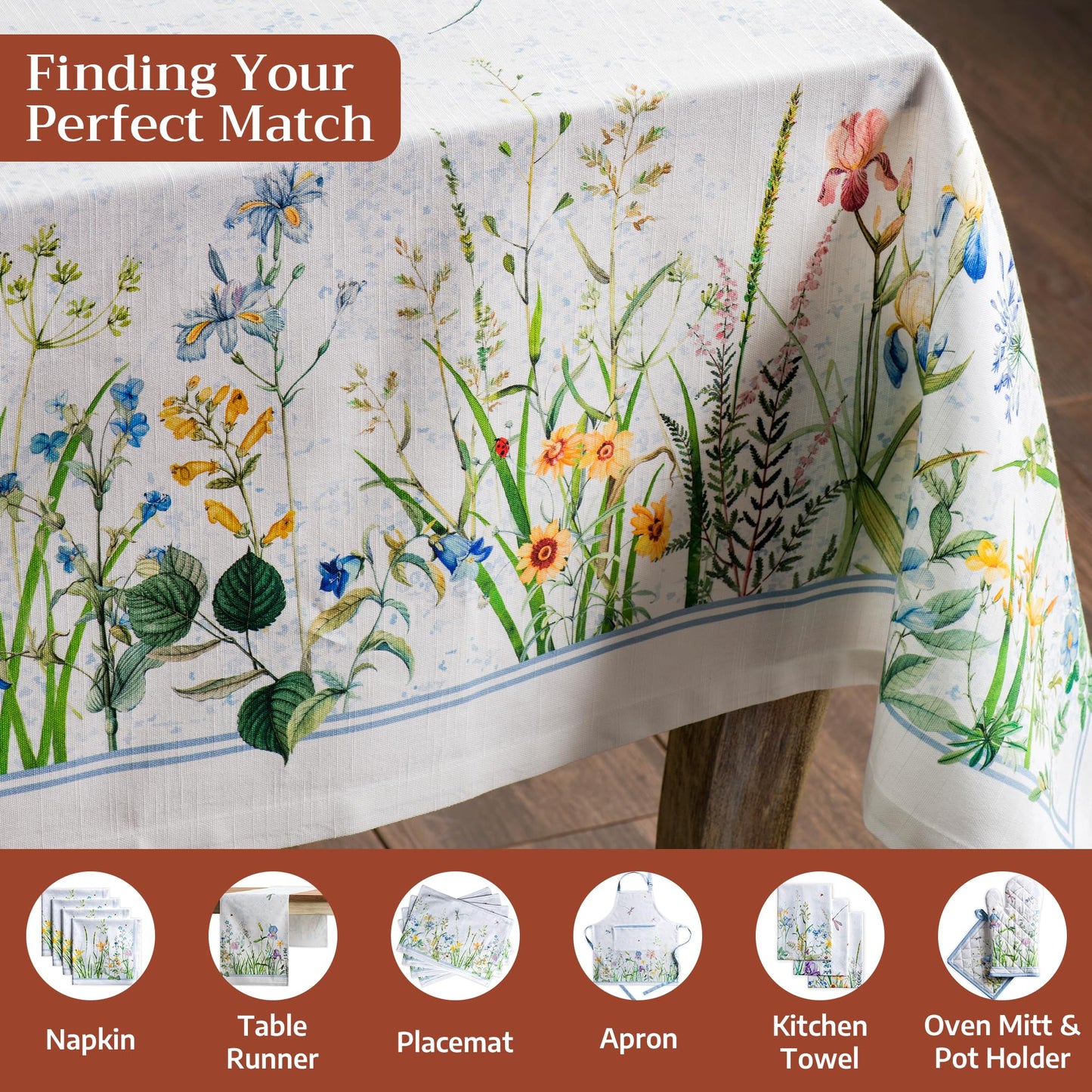 Maison d' Hermine Table Cloth Rectangle Table 100% Cotton 60 x 90 Inches Tablecloth Reusable Decorative for Dining Kitchen Room Farmhouse Home Gifts for Mothers Day Spring Summer - Fleurs De Mai