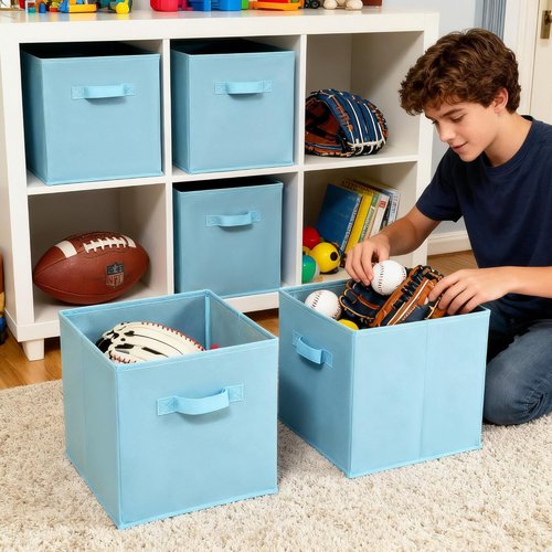 Granny Says Cube Storage Organizer - 11 Inch Foldable Storage Bins with Handles | Light Blue 6-Pack for Kids' Rooms