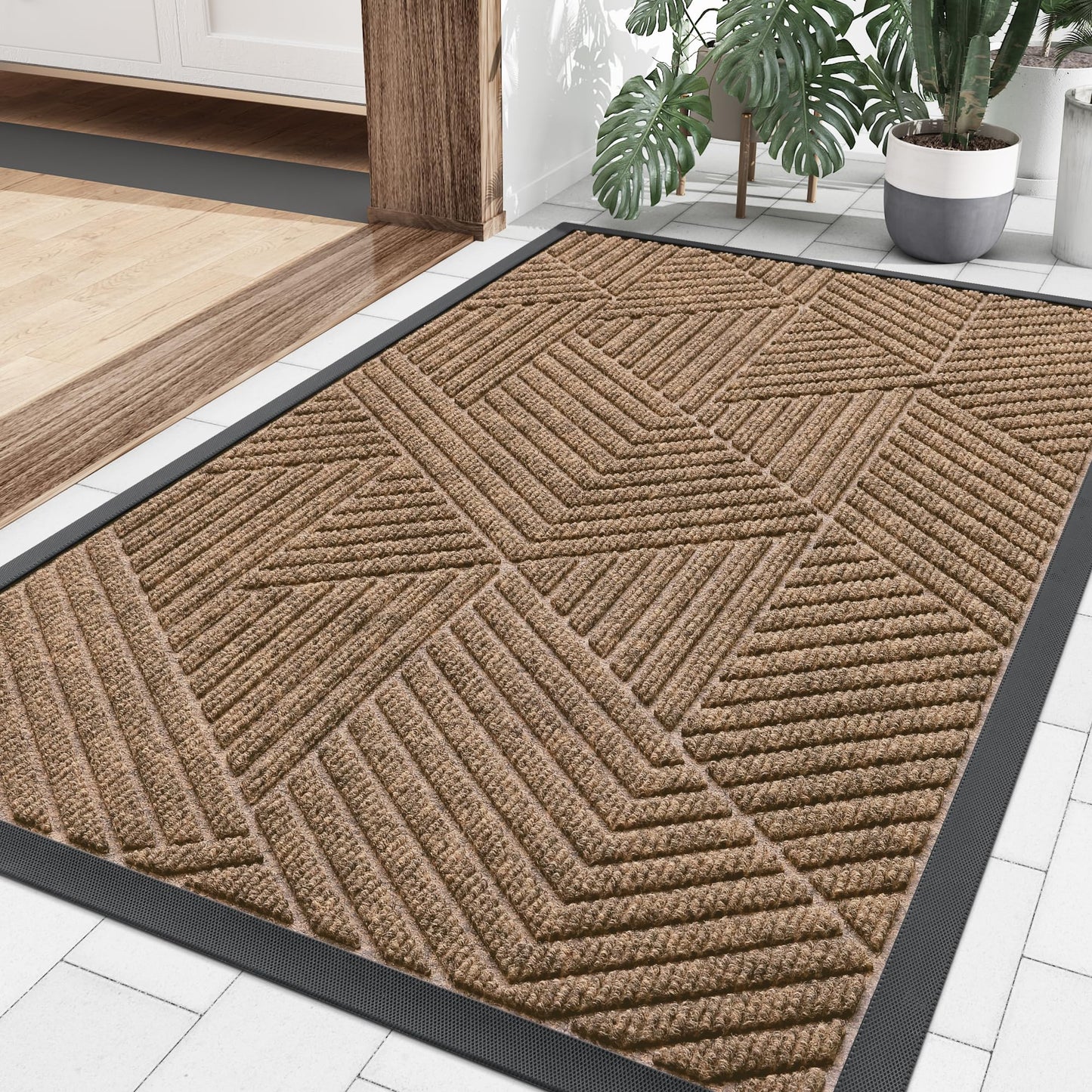 Smiry Front Door Mat Outside Entrance, Heavy Duty Sturdy Natural Rubber Doormat, Trap Dirt and Moisture, Easy Clean Low Profile Welcome Floor Mats for Indoor Outdoor Entry, 36x24 Inch, Coffee