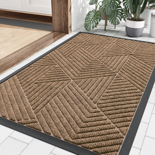 Smiry Front Door Mat Outside Entrance, Heavy Duty Sturdy Natural Rubber Doormat, Trap Dirt and Moisture, Easy Clean Low Profile Welcome Floor Mats for Indoor Outdoor Entry, 36x24 Inch, Coffee