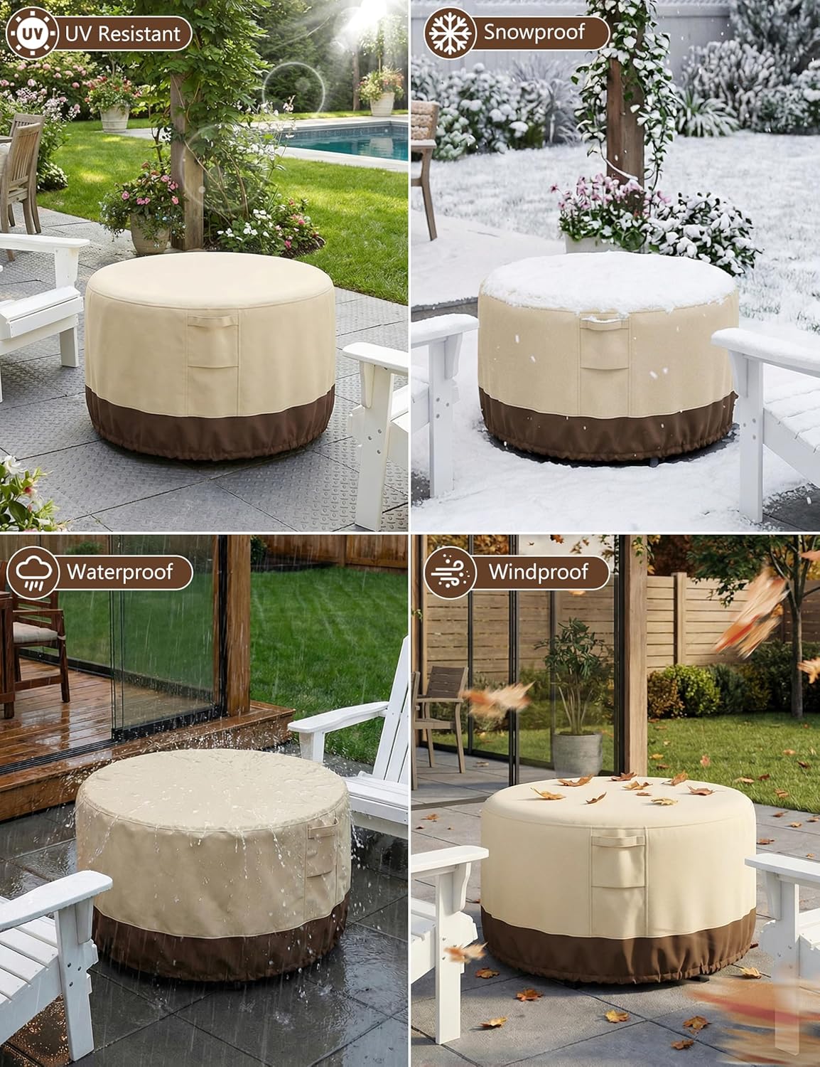 Vailge Round Fire Pit Cover - 100% Waterproof Heavy-Duty Protection | Outdoor with Air Vent & Handle