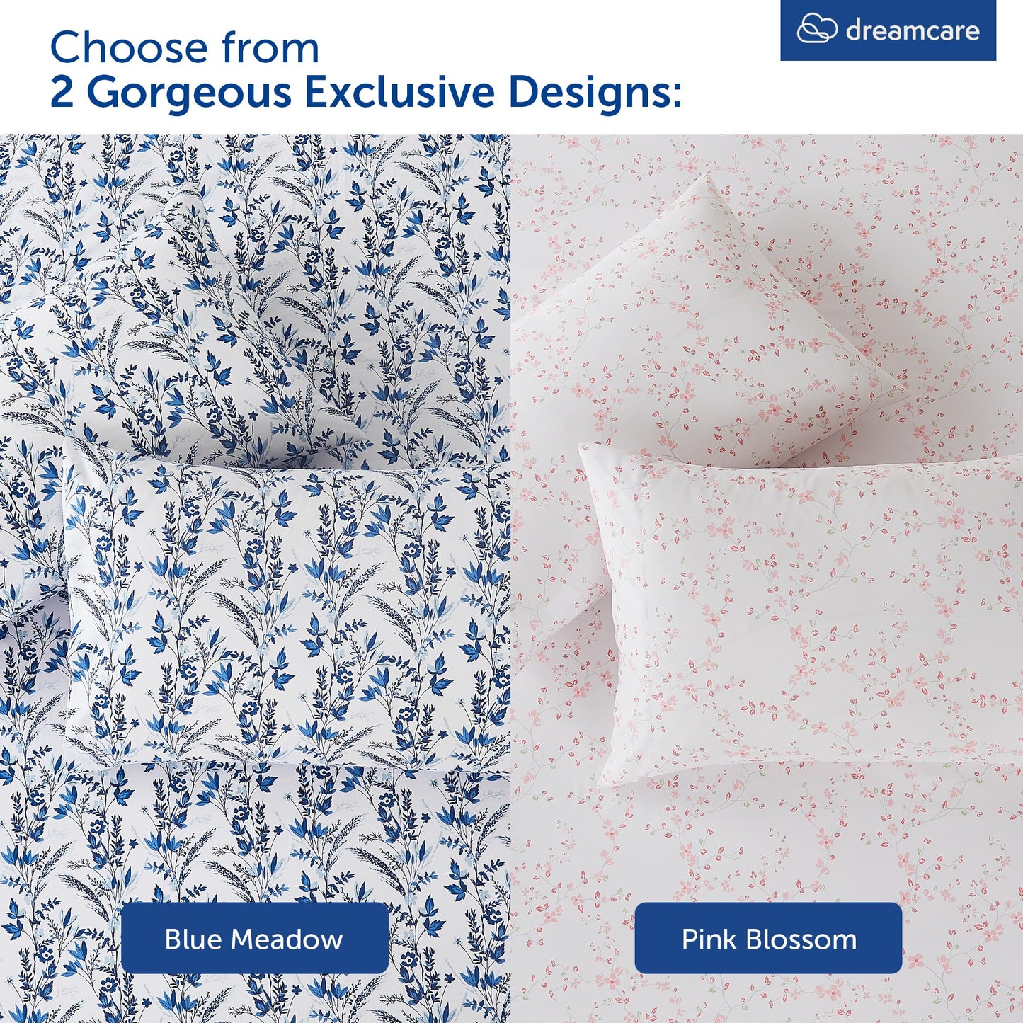 DREAMCARE Full Size Sheets - Cooling Sheets - 4pcs Set - up to 15" Deep Pocket Full Sheet Set - Sheets Full Size Bed - Soft & Long Lasting 100% Fine Brushed Polyester with Side Pocket Floral Blossom
