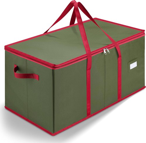 Christmas Ornament Storage | Store Up to 128 Ornaments - Adjustable Dividers, Zippered Top, Green